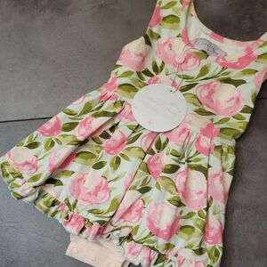 Floral Sleeveless Dress with Pink and Green Pattern